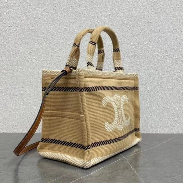 Celine - Small Tote Thais Striped Textile Beige Black