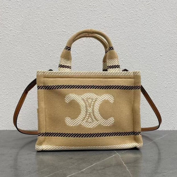 Celine - Small Tote Thais Striped Textile Beige Black