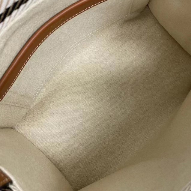Celine - Small Tote Thais Striped Textile Beige Black