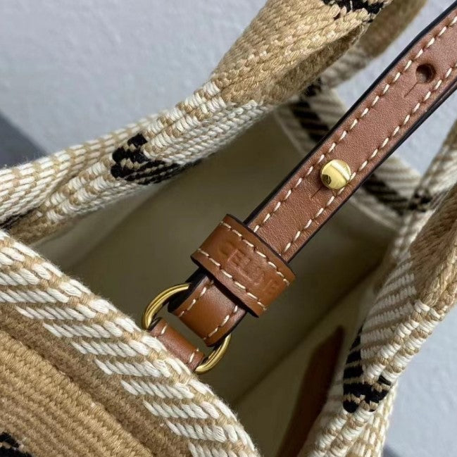 Celine - Small Tote Thais Striped Textile Beige Black