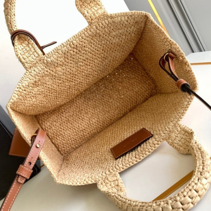 C­eli­ne - Small Tote Thais Raffia Calfskin Top