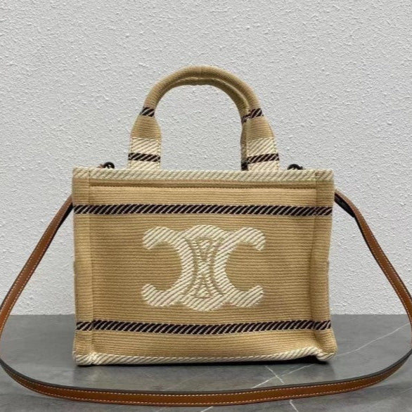 C­eli­ne - Small Tote Thais Striped Textile Beige Black