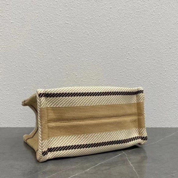 C­eli­ne - Small Tote Thais Striped Textile Beige Black